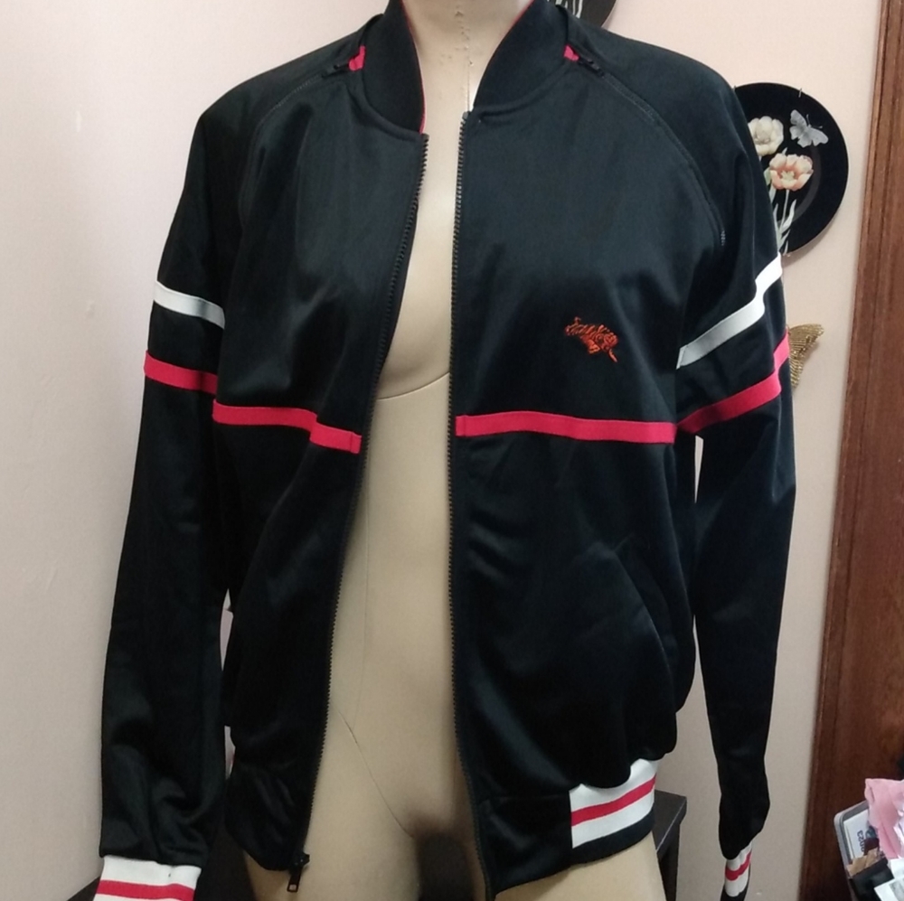 Vintage Varsity Tiger Black Red White Stripe Sports Zip Sweater Jacket